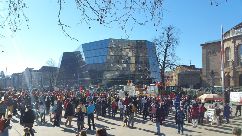 Citizens gather to protest against the Dietenbach development. Credit: Clara Grimes